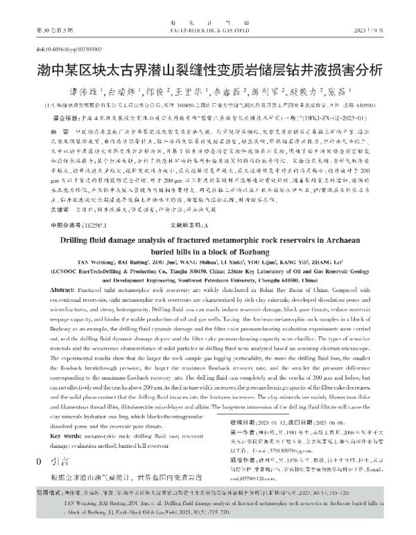 渤中某区块太古界潜山裂缝性变质岩储层钻井液损害分析