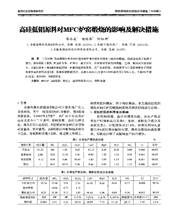 高硅低铝原对MFC炉窑煅烧的影响及解决措施