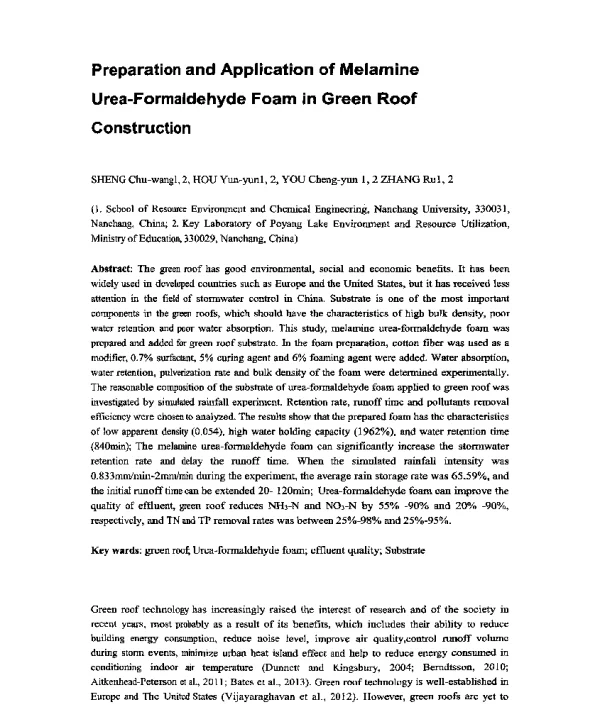 PreparationandApplicationofMelamineUrea-FormaldehydeFoaminGreenRoofConstruction
