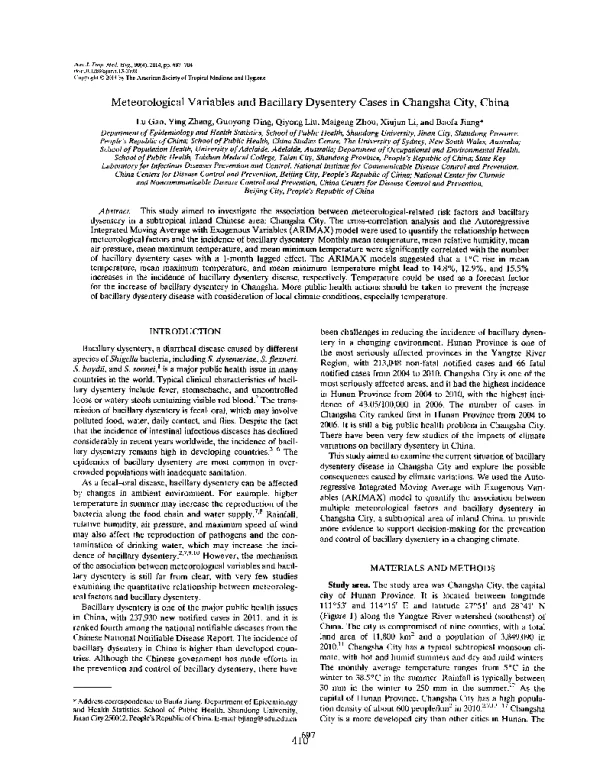 MeteorologicalVariablesandBacillaryDysenteryCasesinChangshaCityChina