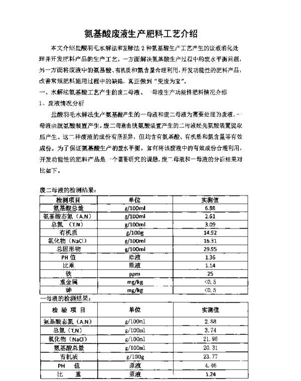 氨基酸废液生产肥料工艺介绍