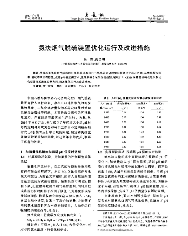 氨法烟气脱硫装置优化运行及改进措施