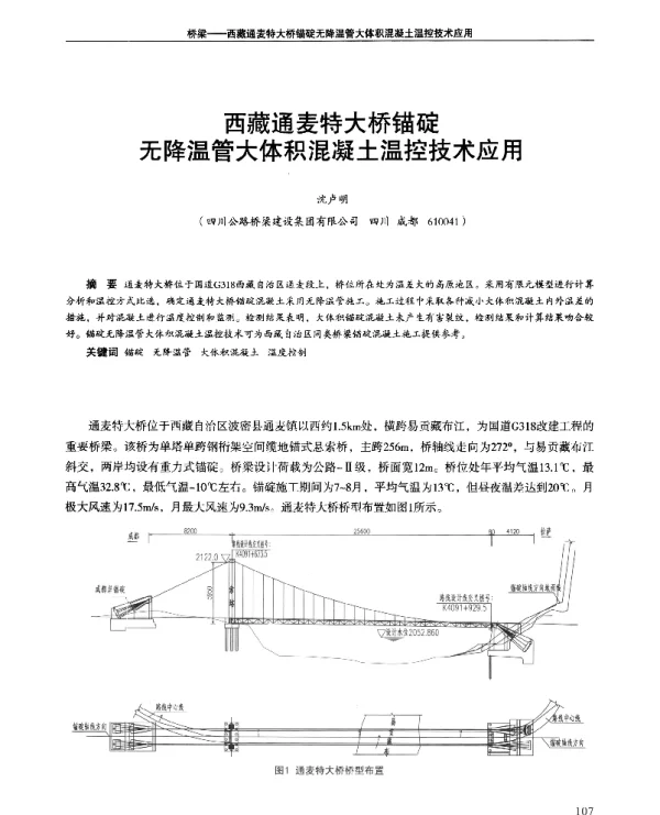 西藏通麦特大桥锚碇无降温管大体积混凝土温控技术应用
