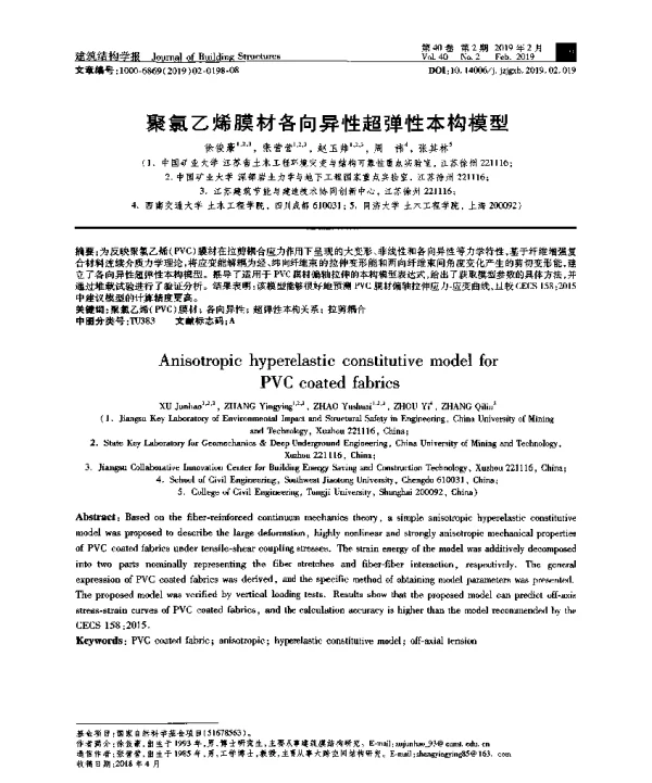 聚氯乙烯膜材各向异性超弹性本构模型
