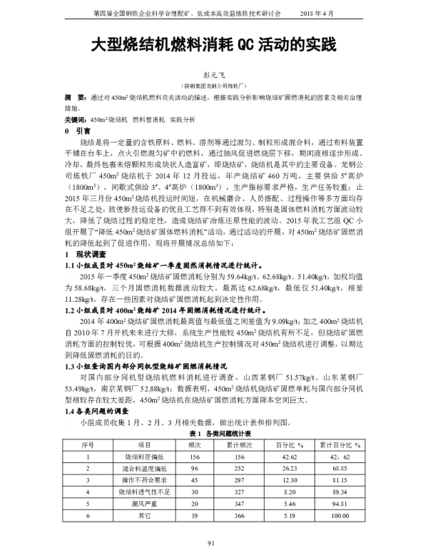 大型烧结机燃料消耗QC活动的实践