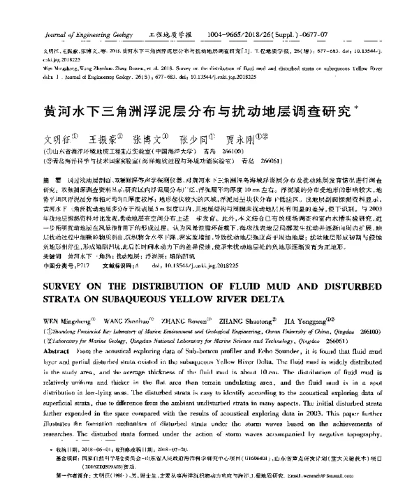 黄河水下三角洲浮泥层分布与扰动地层调查研究