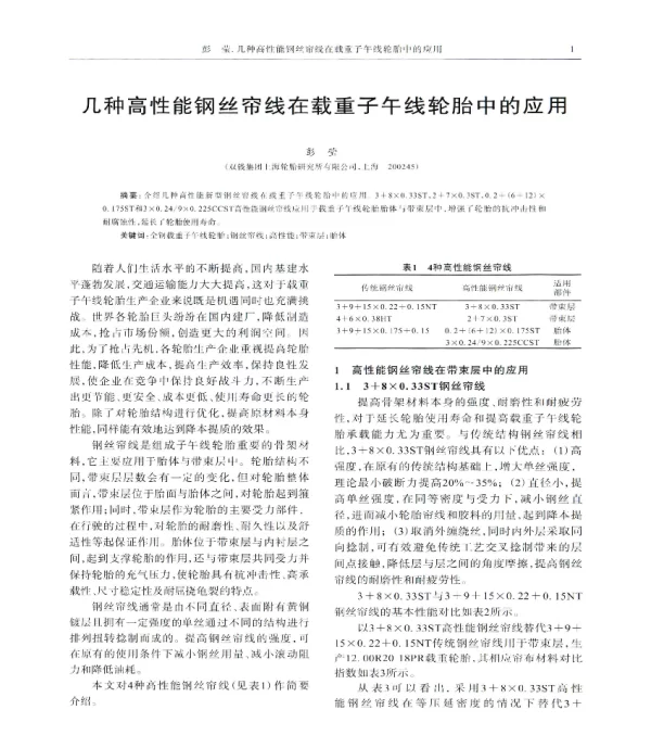 几种高性能钢丝帘线在载重子午线轮胎中的应用