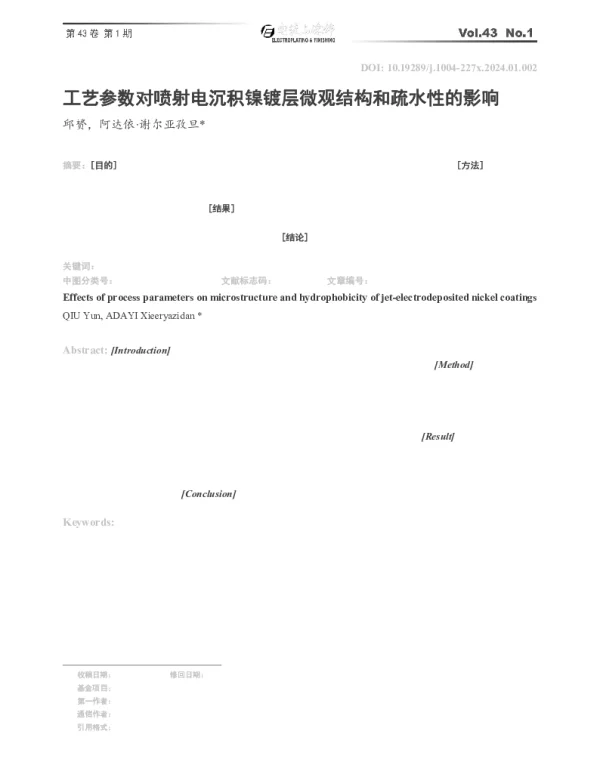 工艺参数对喷射电沉积镍镀层微观结构和疏水性的影响