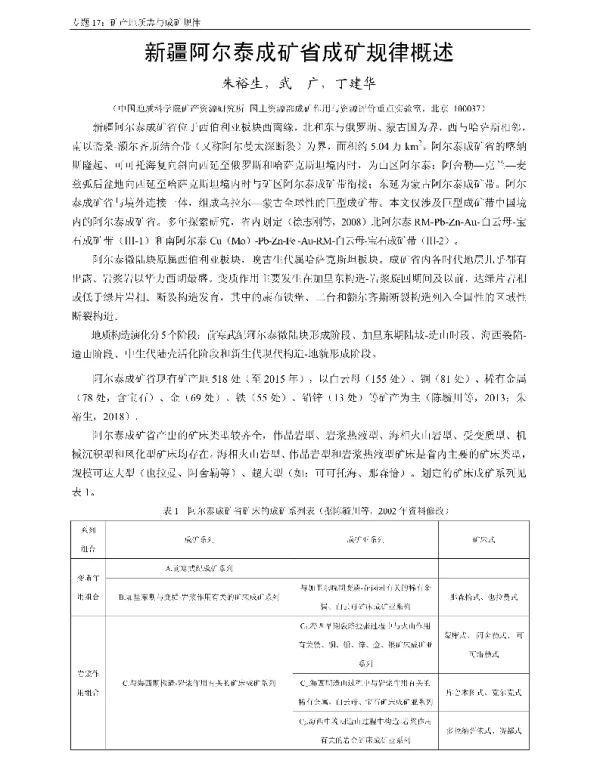 新疆阿尔泰成矿省成矿规律概述