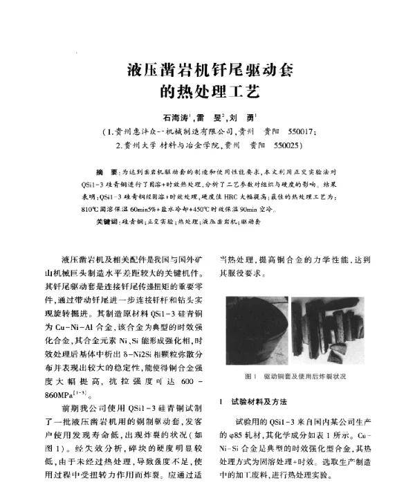 液压凿岩机钎尾驱动套的热处理工艺