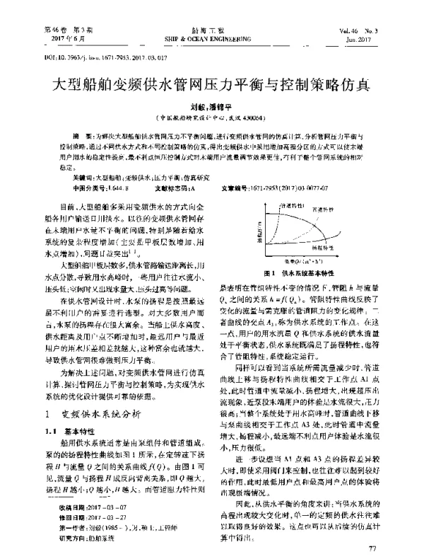 大型船舶变频供水管网压力平衡与控制策略仿真