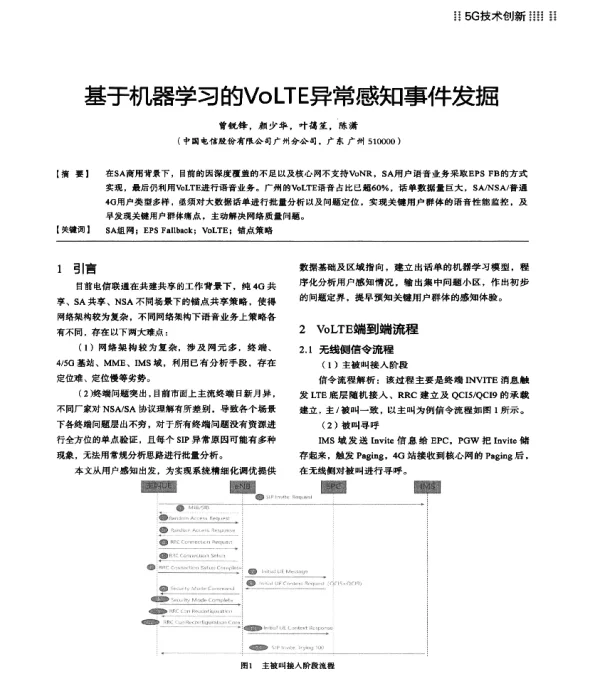 基于机器学习的VoLTE异常感知事件发掘