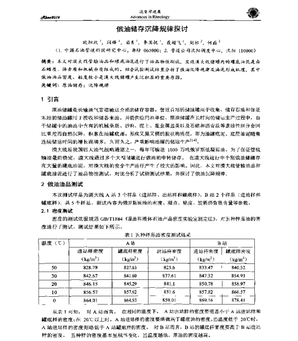 俄油储存沉降规律探讨