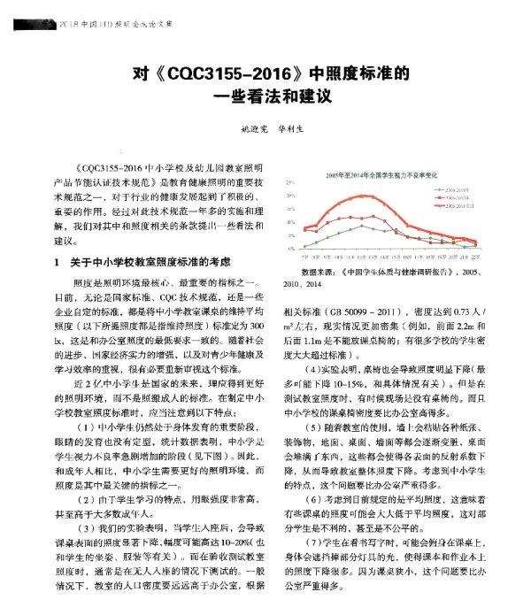 对《CQC3155-2016》中照度标准的一些看法和建议
