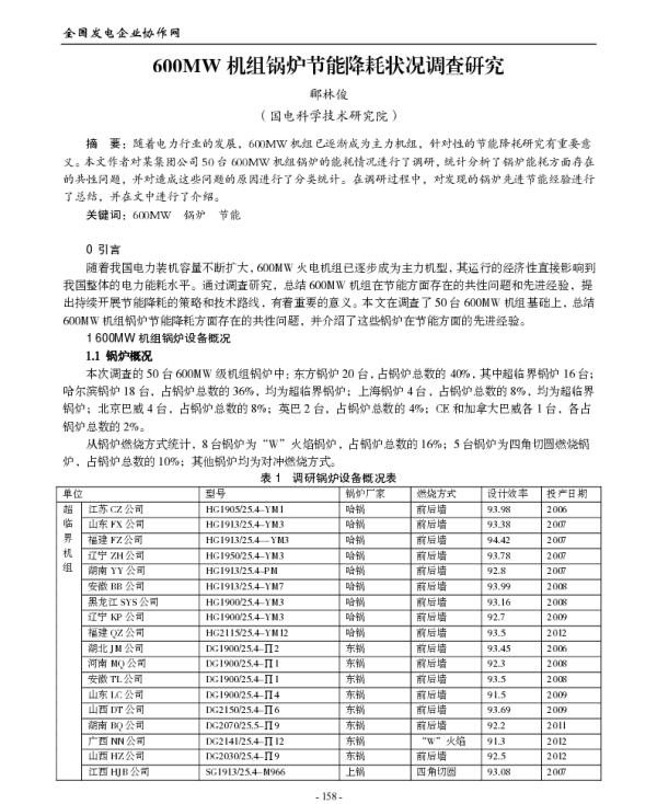 600MW机组锅炉节能降耗状况调查研究