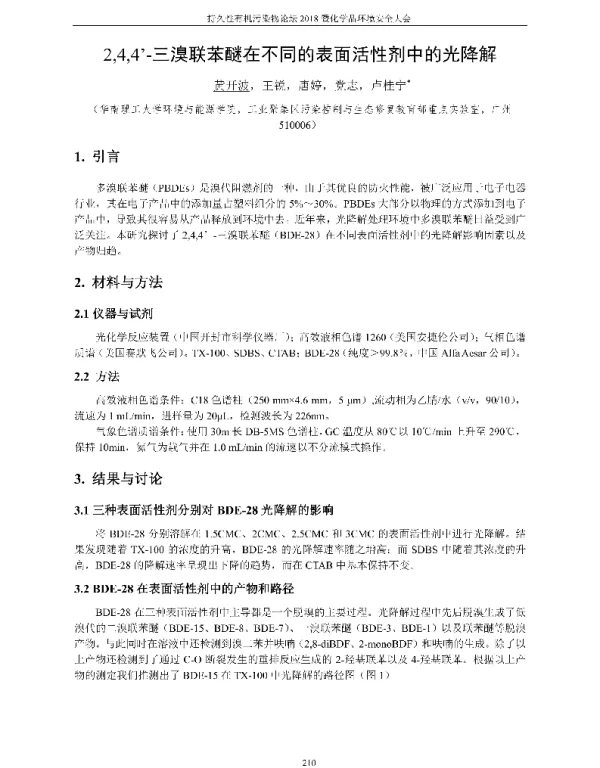 244-三溴联苯醚在不同的表面活性剂中的光降解
