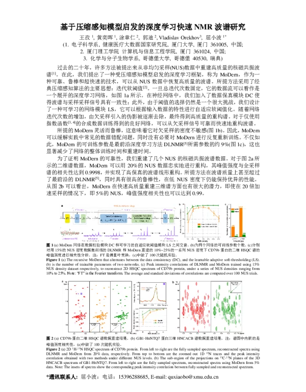基于压缩感知模型启发的深度学习快速NMR波谱研究