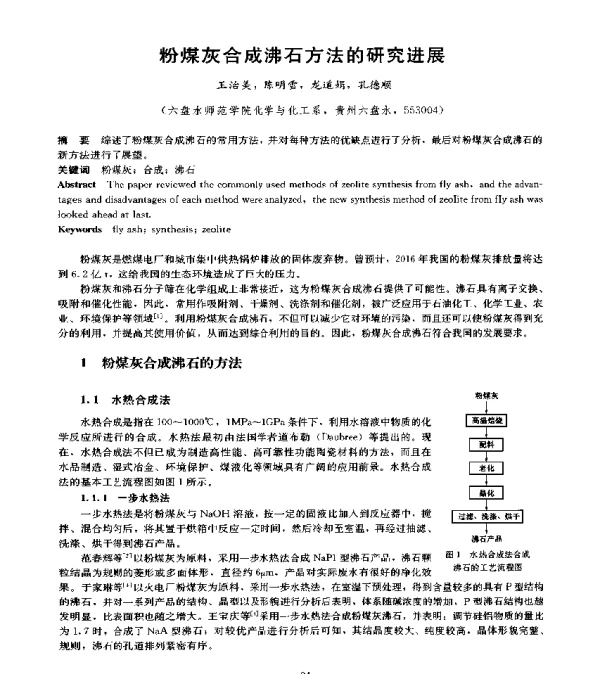 粉煤灰合成沸石方法的研究进展