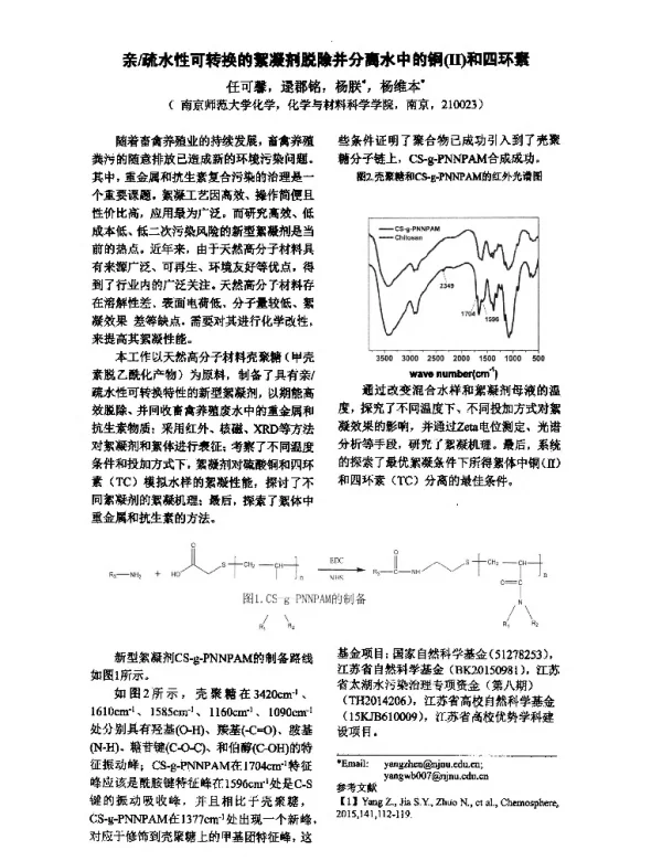 亲疏水性可转换的絮凝剂脱除并分离水中的铜(Ⅱ)和四环素