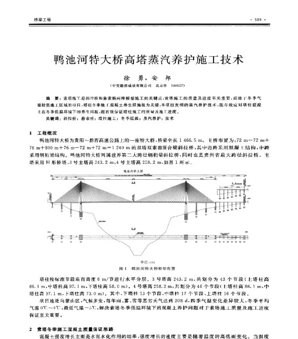 鸭池河特大桥高塔蒸汽养护施工技术