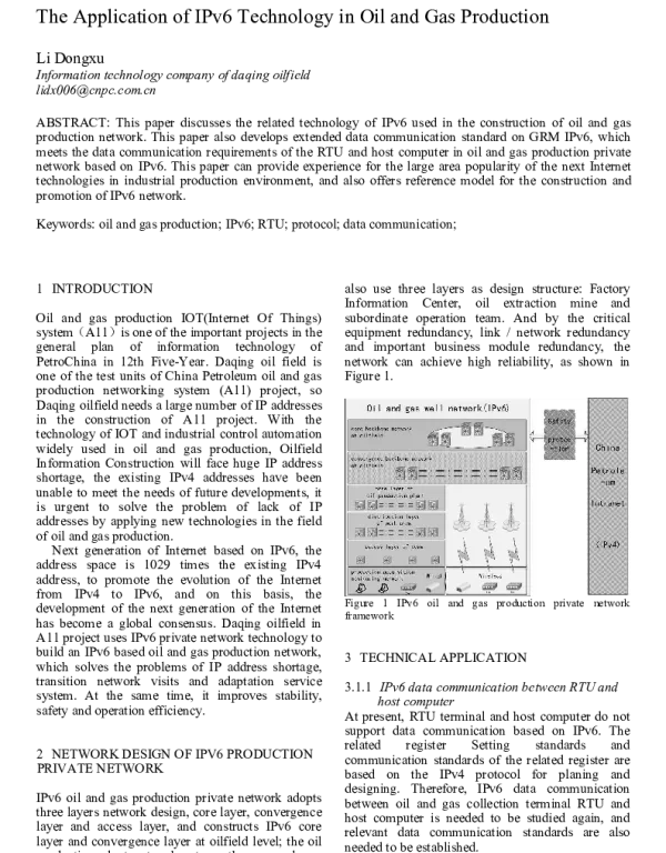 TheApplicationofIPv6TechnologyinOilandGasProduction