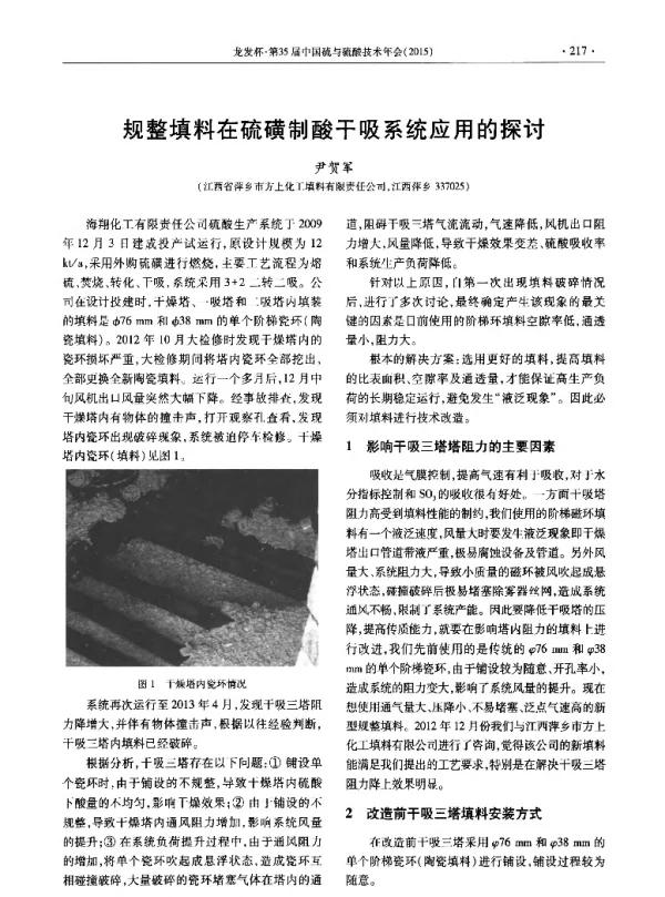 规整填料在硫磺制酸干吸系统应用的探讨