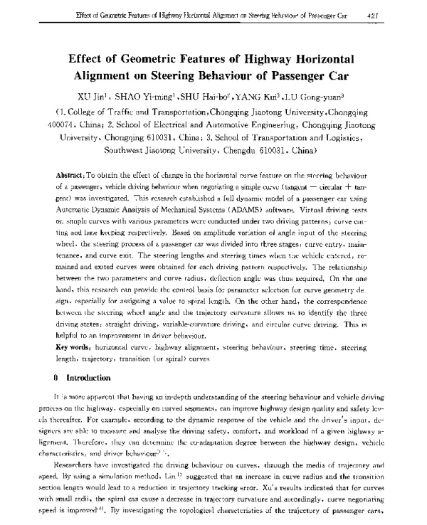 EffectofGeometricFeaturesofHighwayHorizontalAlignmentonSteeringBehaviourofPassengerCar