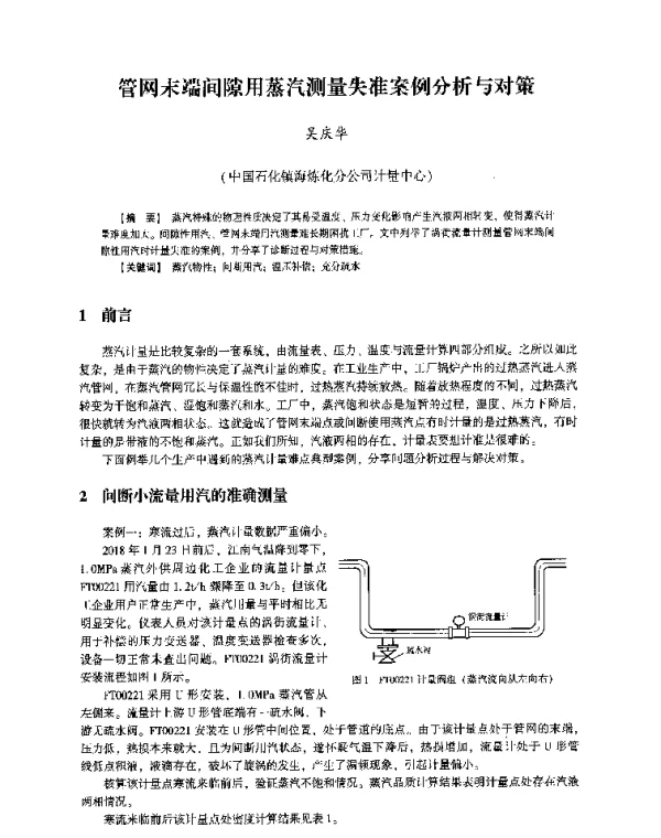 管网末端间隙用蒸汽测量失准案例分析与对策