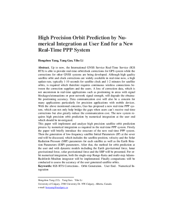 HighPrecisionOrbitPredictionbyNumericalIntegrationatUserEndforaNewReal-TimePPPSystem