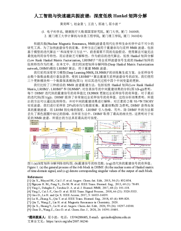 人工智能与快速磁共振波谱深度低秩Hankel矩阵分解