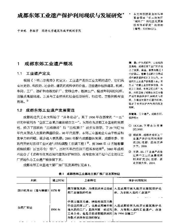 成都东郊工业遗产保护利用现状与发展研究