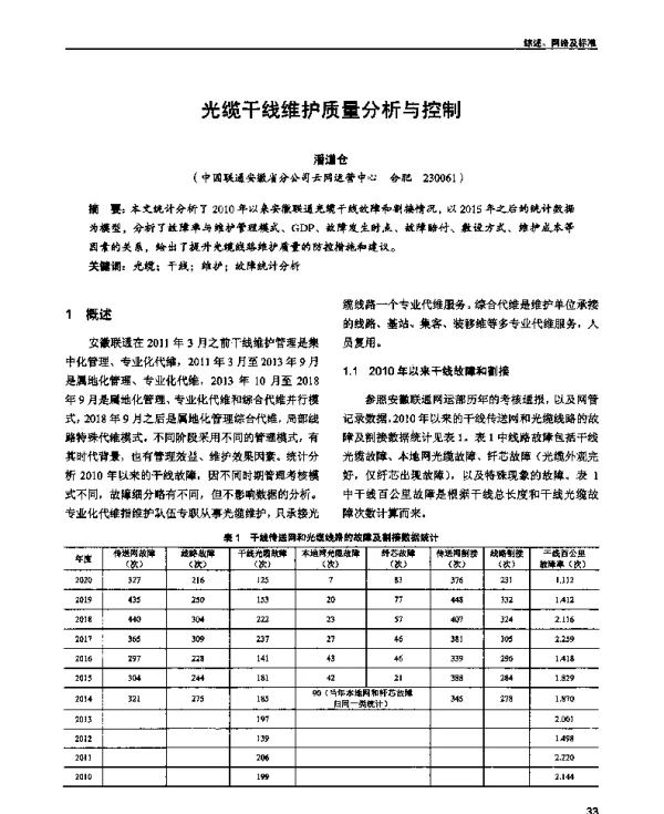 光缆干线维护质量分析与控制