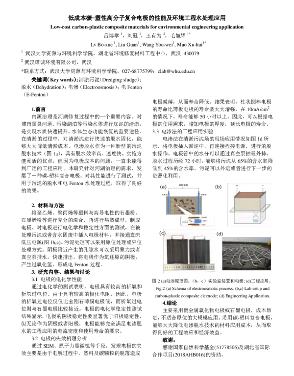 低成本碳塑性高分子复合电极的性能及环境工程水处理应用