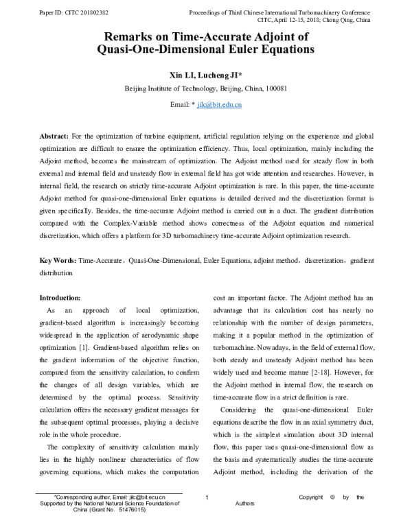 RemarksonTime-AccurateAdjointofQuasi-One-DimensionalEulerEquations