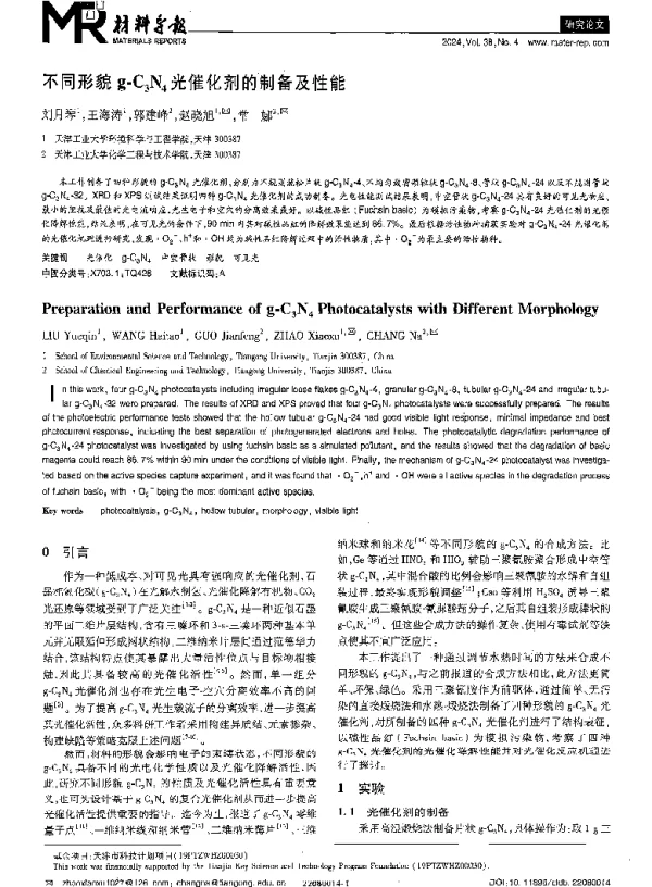 不同形貌g-C3N4光催化剂的制备及性能