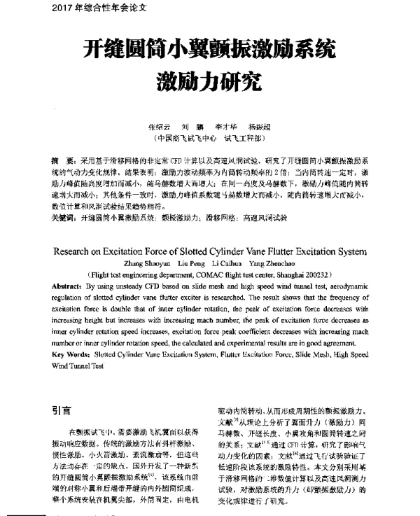 开缝圆筒小翼颤振激励系统激励力研究