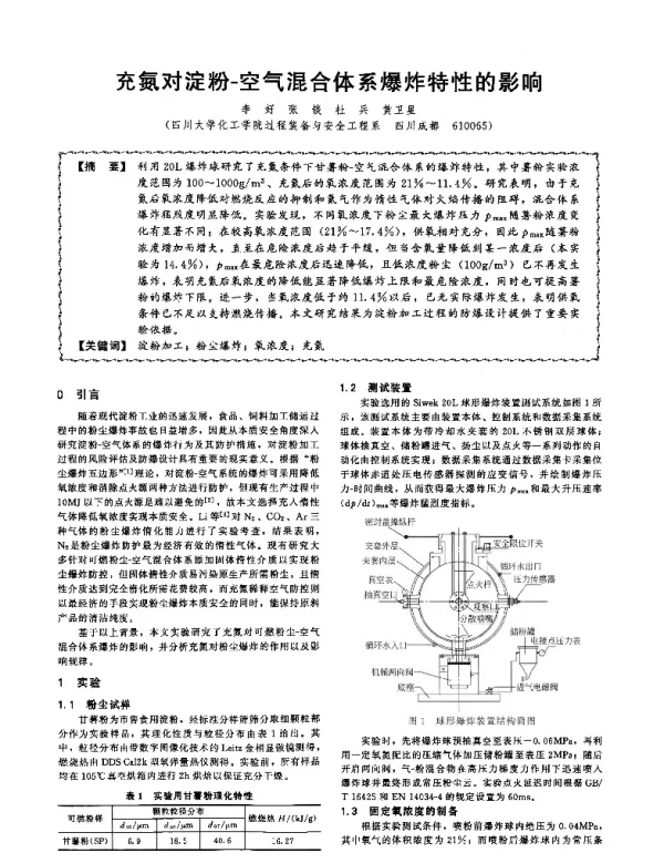 充氮对淀粉-空气混合体系爆炸特性的影响