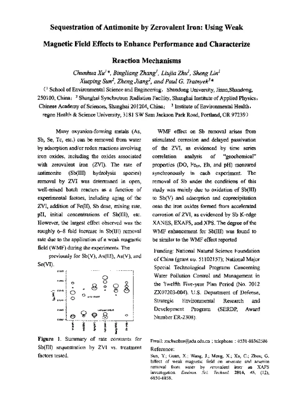 SequestrationofAntimonitebyZerovalentIronUsingWeakMagneticFieldEffectstoEnhancePerformanceandCharacterizeReactionMechanisms