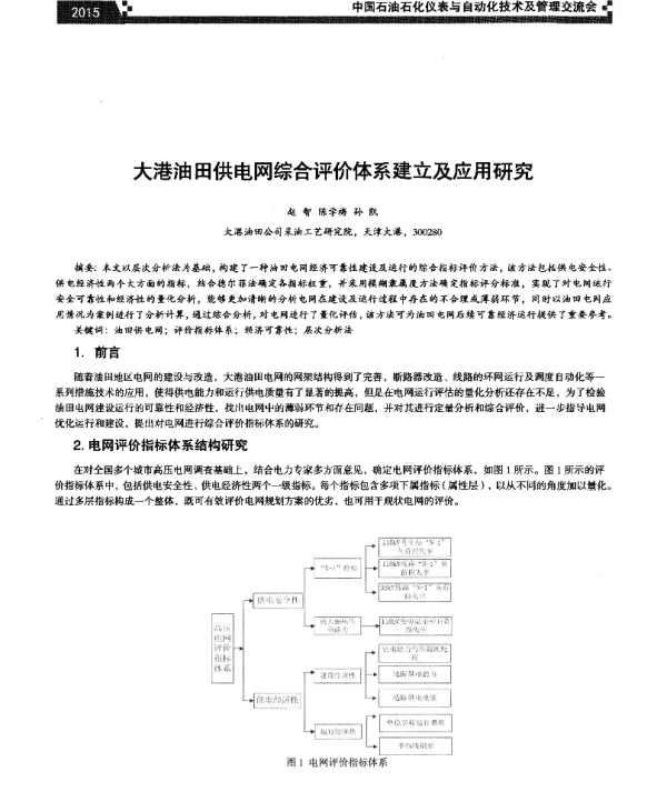大港油田供电网综合评价体系建立及应用研究