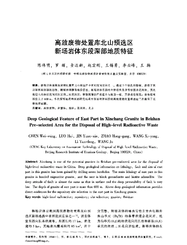 高放废物处置库北山预选区新场岩体东段深部地质特征