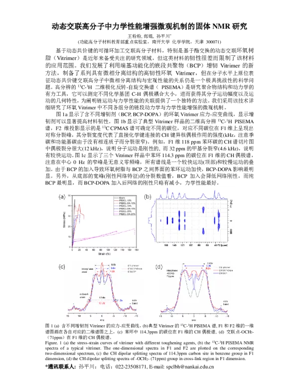 动态交联高分子中力学性能增强微观机制的固体NMR研究