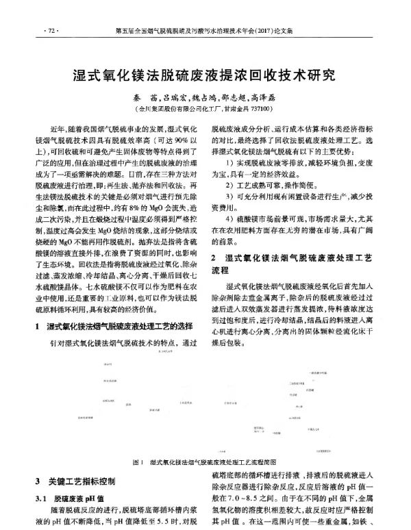 湿式氧化镁法脱硫废液提浓回收技术研究