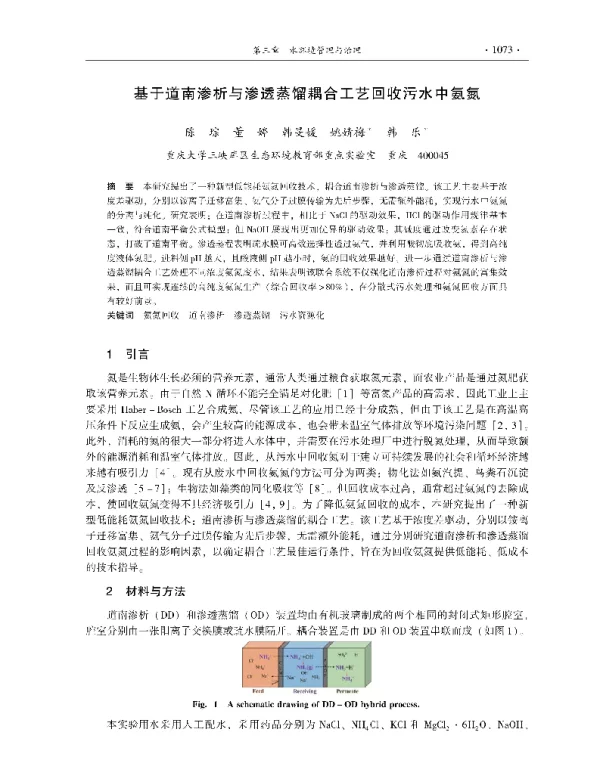 基于道南渗析与渗透蒸馏耦合工艺回收污水中氨氮