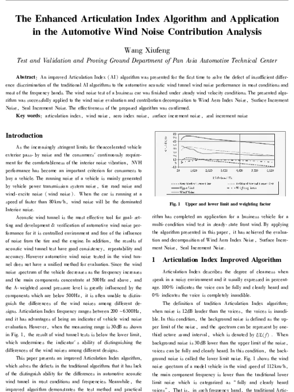 TheEnhancedArticulationIndexAlgorithmandApplicationintheAutomotiveWindNoiseContributionAnalysis