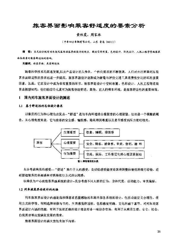 旅客界面影响乘客舒适度的要素分析