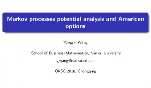 MarkovprocessespotentialanalysisandAmericanoptions