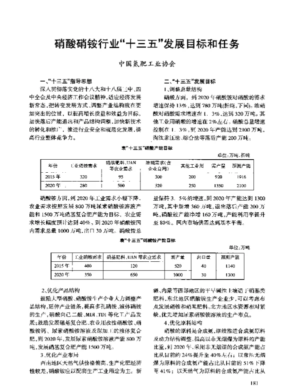 硝酸硝铵行业十三五发展目标和任务