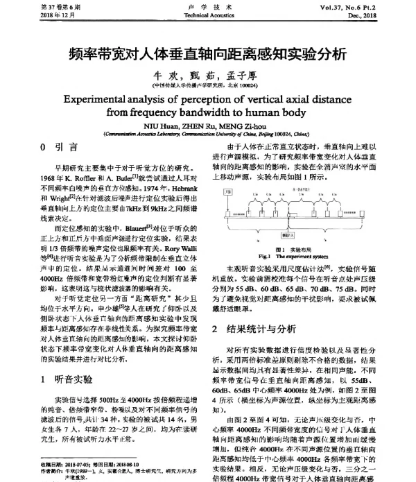 频率带宽对人体垂直轴向距离感知实验分析