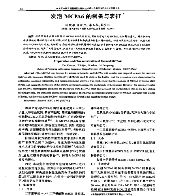 发泡MCPA6的制备与表征