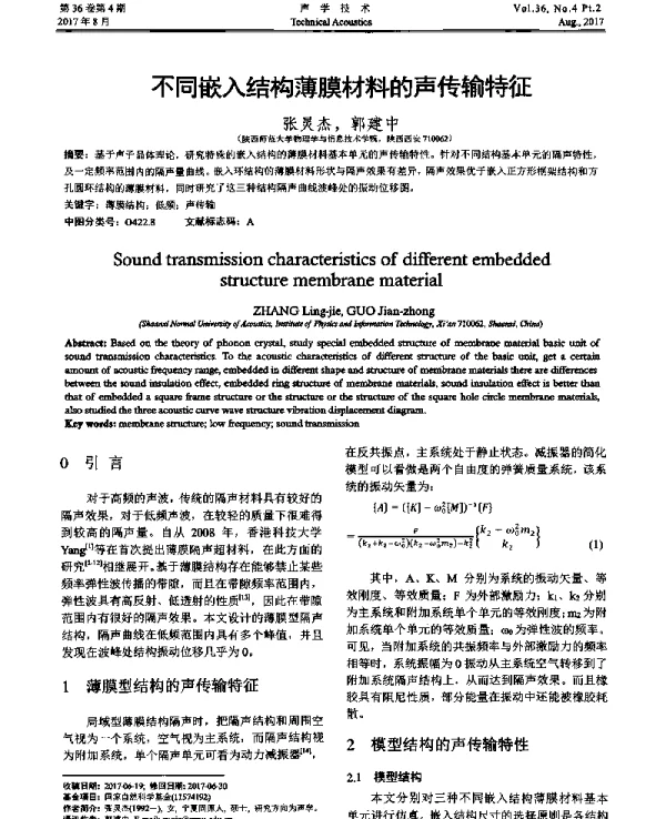 不同嵌入结构薄膜材料的声传输特征